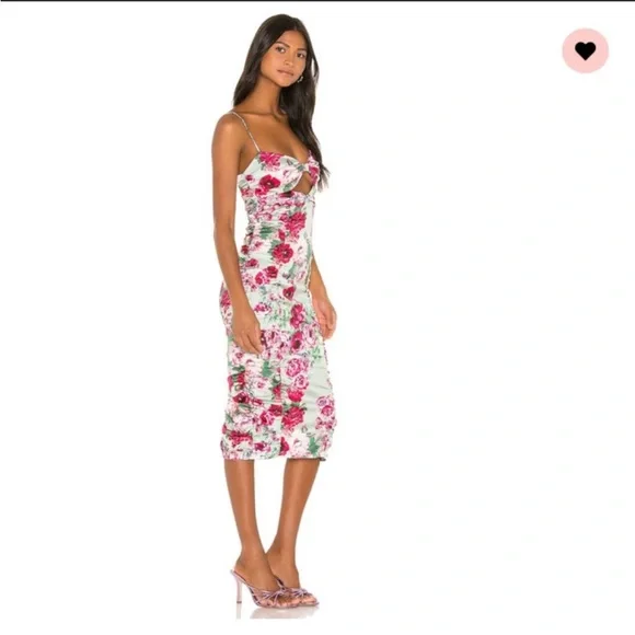 For Love And Lemons Robin Pink Floral Midi Dress Size L - Picture 3 of 7